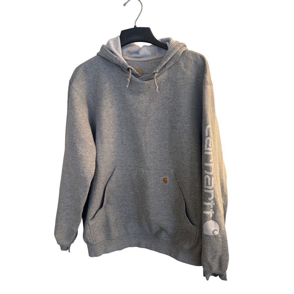 Carhartt Hoodie Mens L Gray Original Fit Midweight Sleeve Logo Pullover
